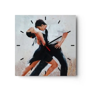 Reloj de pared - Reloj de vidrio - Una pareja bailando en una toma elegante y sensual. - 30x30cm - El tango de mis sueños - Decoración de pared moderna para salón y dormitorio ARTTOR