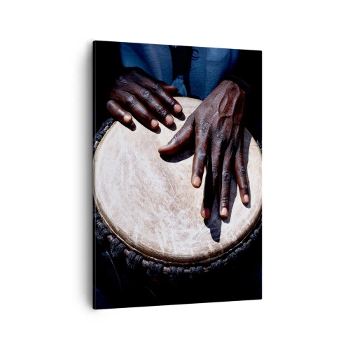 Cuadro sobre lienzo - Impresión de Imagen - Manos tocando un tambor djembé en una composición dinámica - 50x70cm - Vive a tu ritmo - Decoración de pared moderna para salón y dormitorio ARTTOR