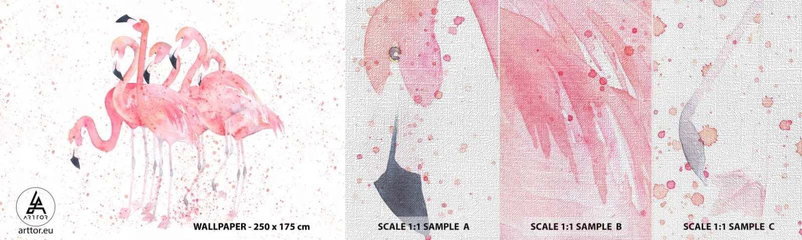 Muestra de fotomural Premium Canvas - Asamblea rosa - flamencos, Aves, Gráficos - 100x30 cm