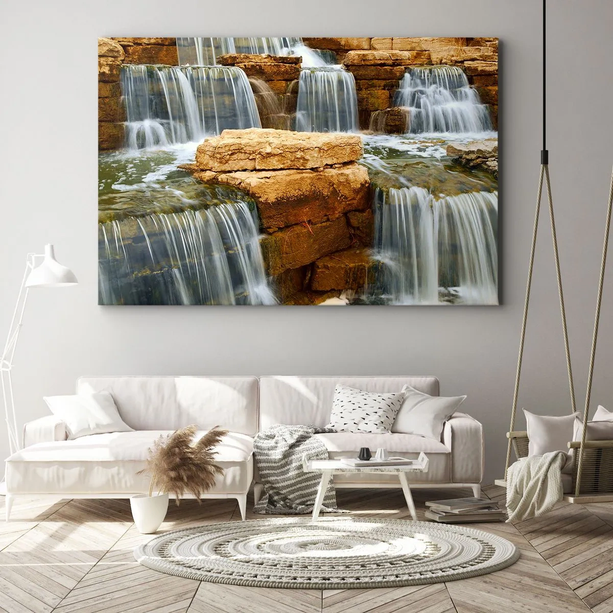 Cuadro sobre lienzo - Impresión de Imagen - Una cascada que fluye por escalones de piedra. - 120x80cm - Escalera al cielo - Decoración de pared moderna para salón y dormitorio ARTTOR