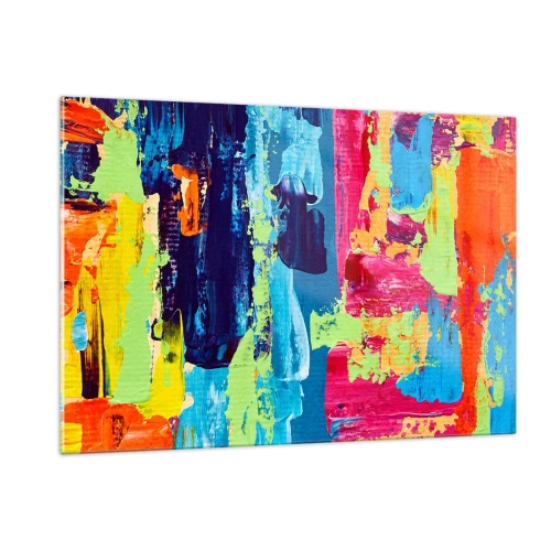Cuadro sobre vidrio - Impresiones sobre Vidrio - Una ilustración de una pintura abstracta en colores intensos. - 120x80cm - ¡La vida es hermosa! - Decoración de pared moderna para salón y dormitorio ARTTOR