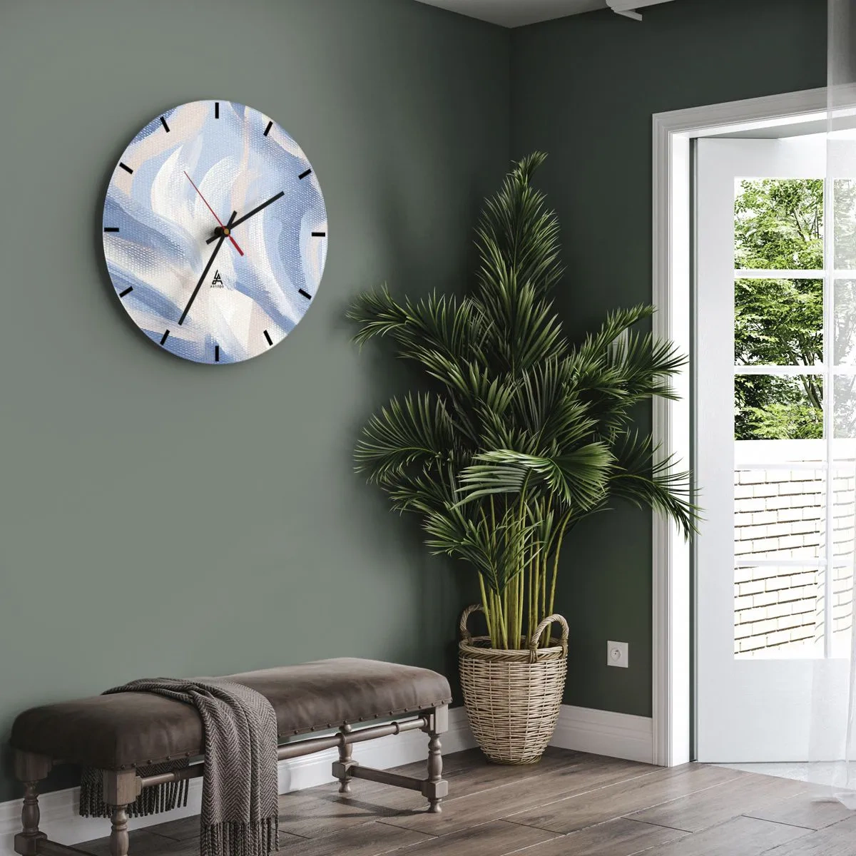 Reloj de pared - Reloj de vidrio - Ondas azules pictóricas y vetas pastel sobre un fondo texturizado - 30x30cm - Ondas azules - Decoración de pared moderna para salón, cocina y dormitorio ARTTOR
