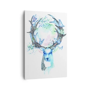 Cuadro sobre lienzo - Impresión de Imagen - Un gráfico caprichoso de ciervo con motivos de naturaleza y mariposas. - 70x100cm - La fuerza y la dulzura de la naturaleza - Decoración de pared moderna para salón y dormitorio ARTTOR