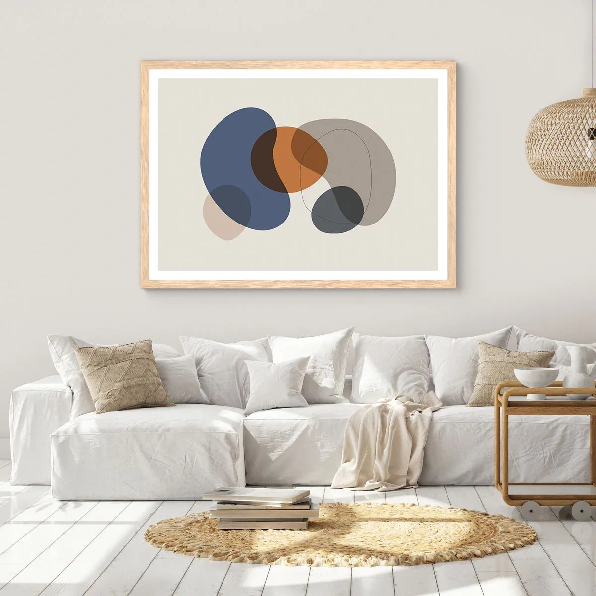 Póster en marco roble claro - Gotas de color - 100x70 cm