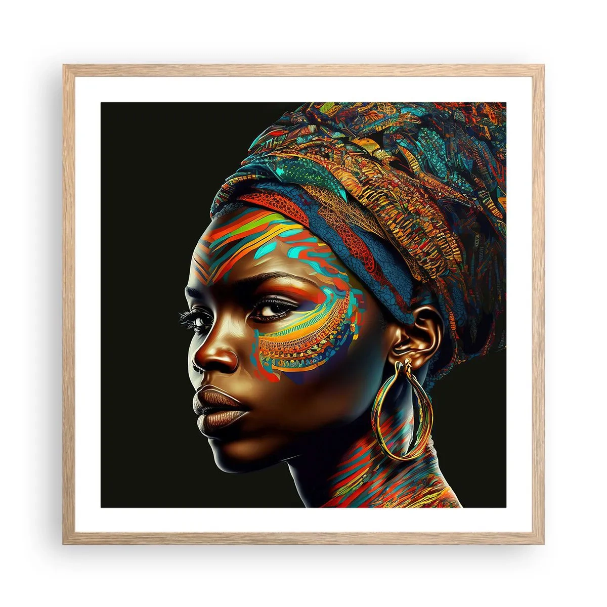 Póster en marco roble claro - Reina africana - 60x60 cm