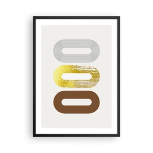 Póster en marco negro - Formas geométricas en tonos dorados, marrones y grises. - 50x70cm - ¡Ooo! - Decoración de pared moderna para salón y dormitorio ARTTOR