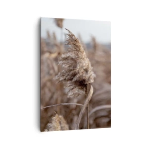 Cuadro sobre lienzo - Impresión de Imagen - Delicadas hierbas en tonos beige sobre el fondo de la naturaleza. - 70x100cm - Es hora de volar con el viento - Decoración de pared moderna para salón y dormitorio ARTTOR