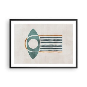 Póster en marco negro - Patrón geométrico en tonos verdes y naranjas. - 70x50cm - Signos y rituales - Decoración de pared moderna para salón y dormitorio ARTTOR