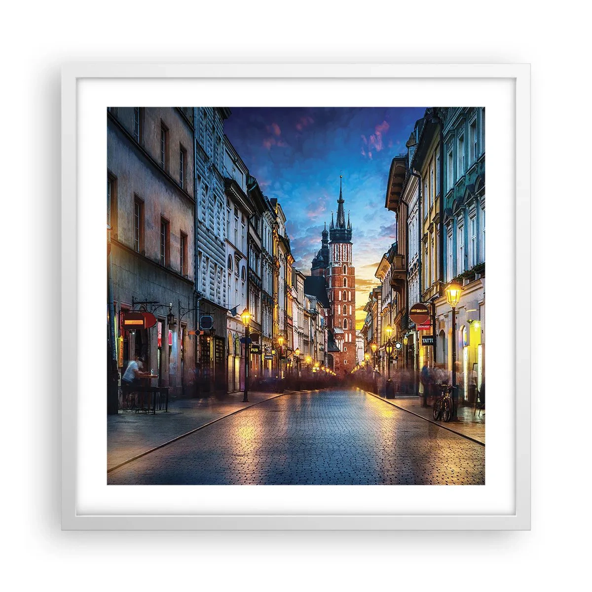 Póster en marco blanco - El encanto de Cracovia - 50x50 cm