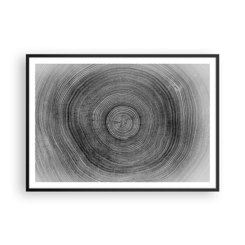 Póster en marco negro - Patrón de anillos de árboles en blanco y negro que muestra una sección transversal del tronco. - 100x70cm - El paso del tiempo - Decoración de pared moderna para salón y dormitorio ARTTOR