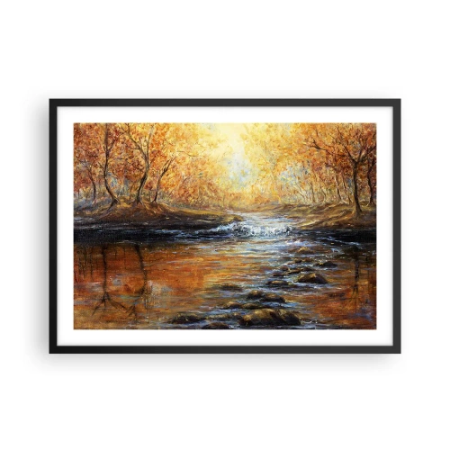 Póster en marco negro - Paisaje otoñal con un río entre los árboles. - 70x50cm - Arroyo de oro - Decoración de pared moderna para salón y dormitorio ARTTOR