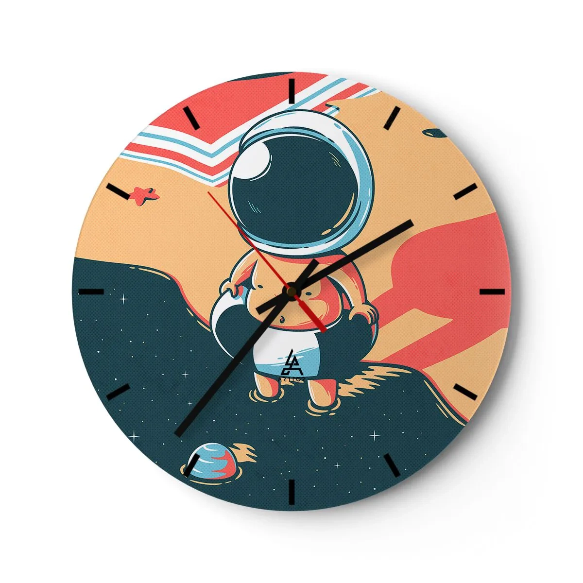 Reloj de pared - Reloj de vidrio - Astronauta sobre un fondo espacial en estilo retro - 30x30cm - Desde una perspectiva diferente - Decoración de pared moderna para salón, cocina y dormitorio ARTTOR