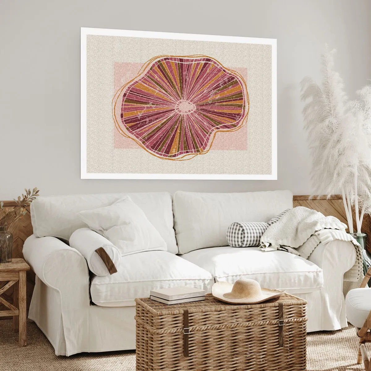 Póster - Patrón abstracto de rodajas de árbol en tonos rosados - 100x70cm - Abstracción radiante - Decoración de pared moderna para salón y dormitorio ARTTOR