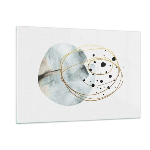 Cuadro sobre vidrio - Impresiones sobre Vidrio - Composición abstracta con una mancha azul y líneas doradas. - 120x80cm - El concepto del espacio - Decoración de pared moderna para salón y dormitorio ARTTOR