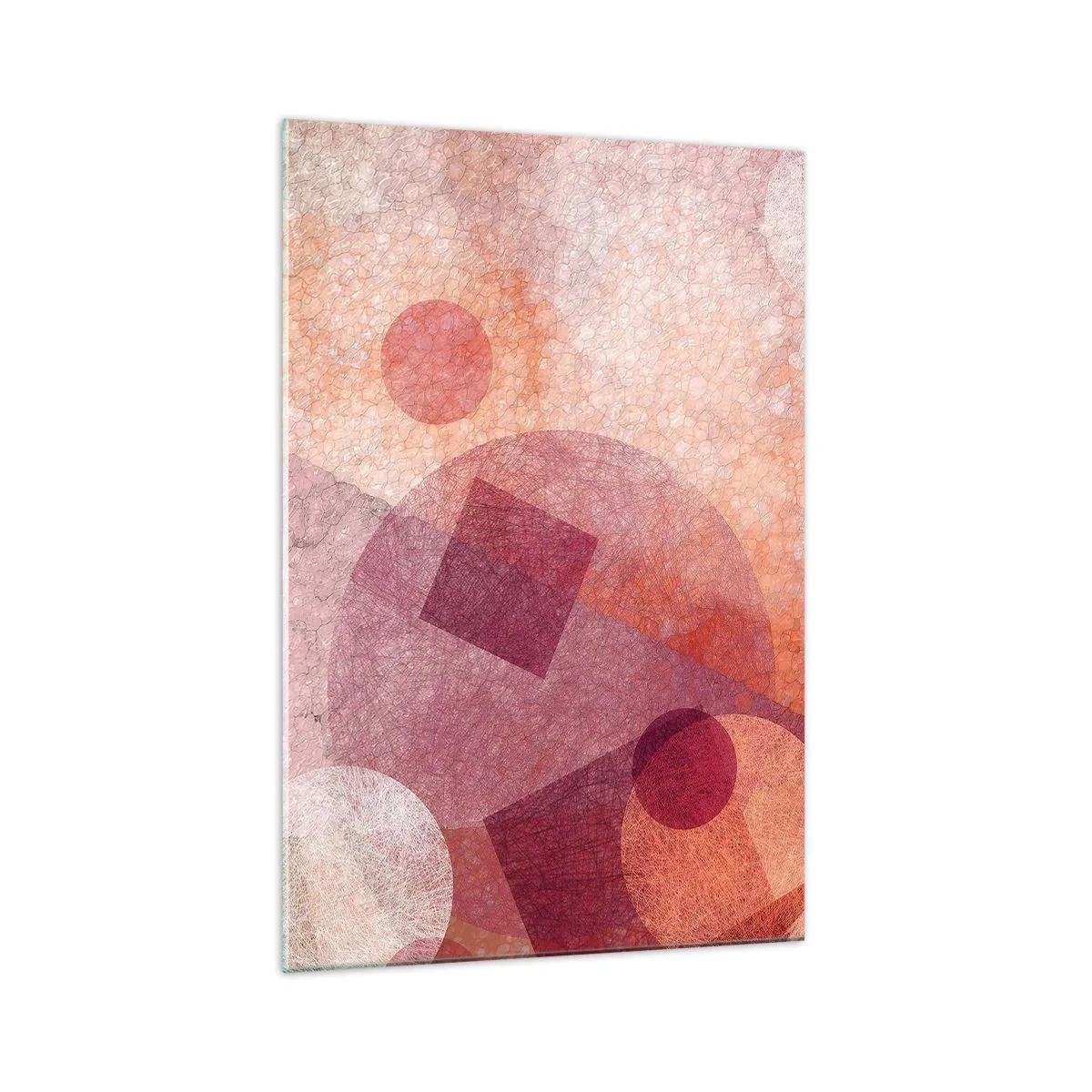 Cuadro sobre vidrio - Impresiones sobre Vidrio - Formas geométricas abstractas en tonos pastel de rosa. - 70x100cm - Transformaciones geométricas en rosa - Decoración de pared moderna para salón y dormitorio ARTTOR