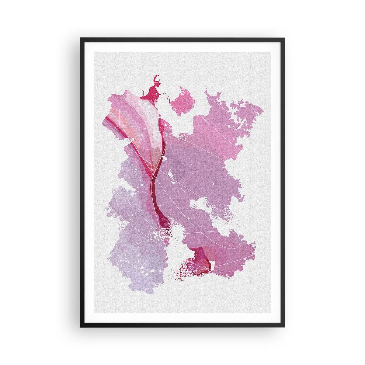 Póster en marco negro - Mapa de un mundo rosa - 70x100 cm