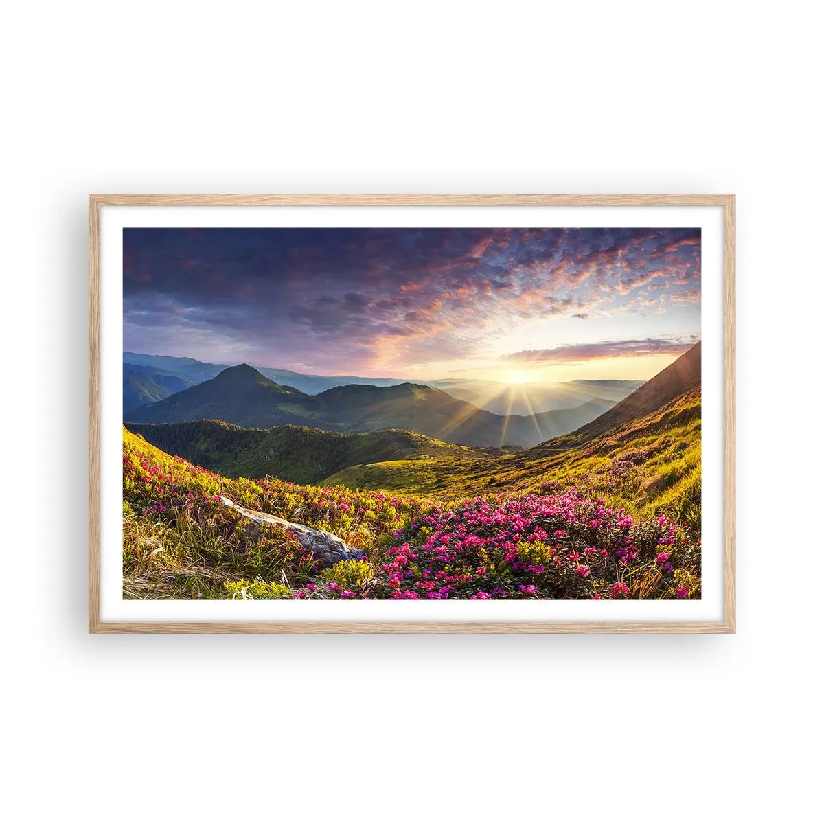 Póster en marco roble claro - La frescura de una mañana de montaña - 91x61 cm