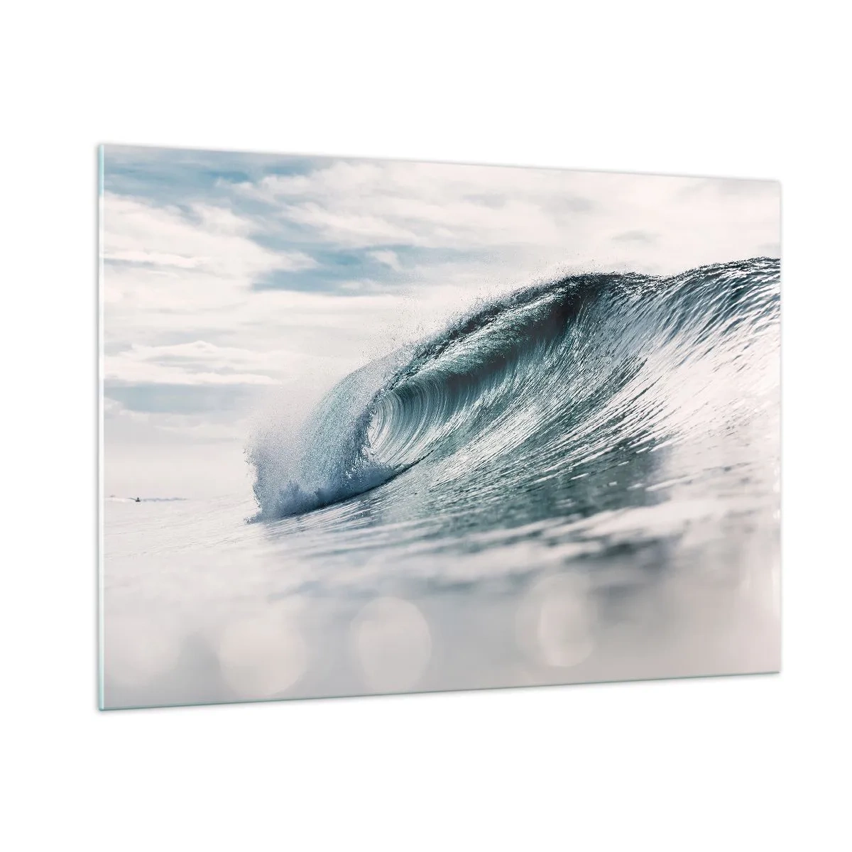 Cuadro sobre vidrio - Impresiones sobre Vidrio - Una poderosa ola del océano bajo los rayos del sol. - 100x70cm - La cima del océano - Decoración de pared moderna para salón y dormitorio ARTTOR