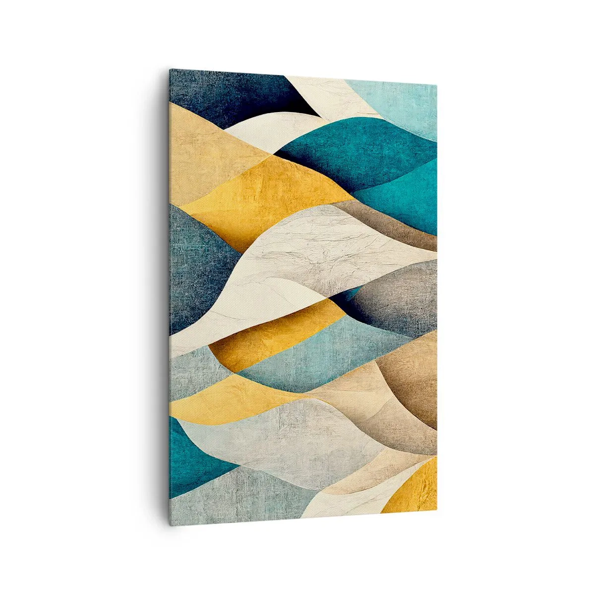 Cuadro sobre lienzo - Impresión de Imagen - Ondas abstractas en tonos azules y dorados. - 80x120cm - Ritmo y ondulación - Decoración de pared moderna para salón y dormitorio ARTTOR