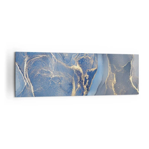 Cuadro sobre lienzo - Impresión de Imagen - Patrones abstractos azules con acentos dorados - 160x50cm - Polvo de oro - Decoración de pared moderna para salón y dormitorio ARTTOR