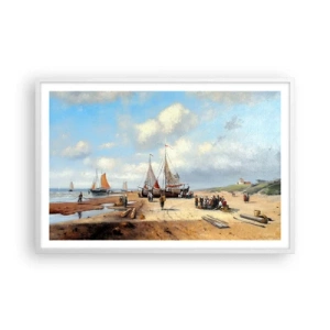 Póster en marco blanco - Después de una pesca exitosa - 91x61 cm