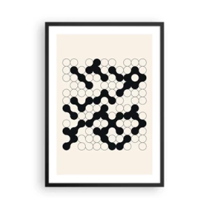 Póster en marco negro - Composición geométrica de círculos blancos y negros. - 50x70cm - Juego chino - una variación - Decoración de pared moderna para salón y dormitorio ARTTOR