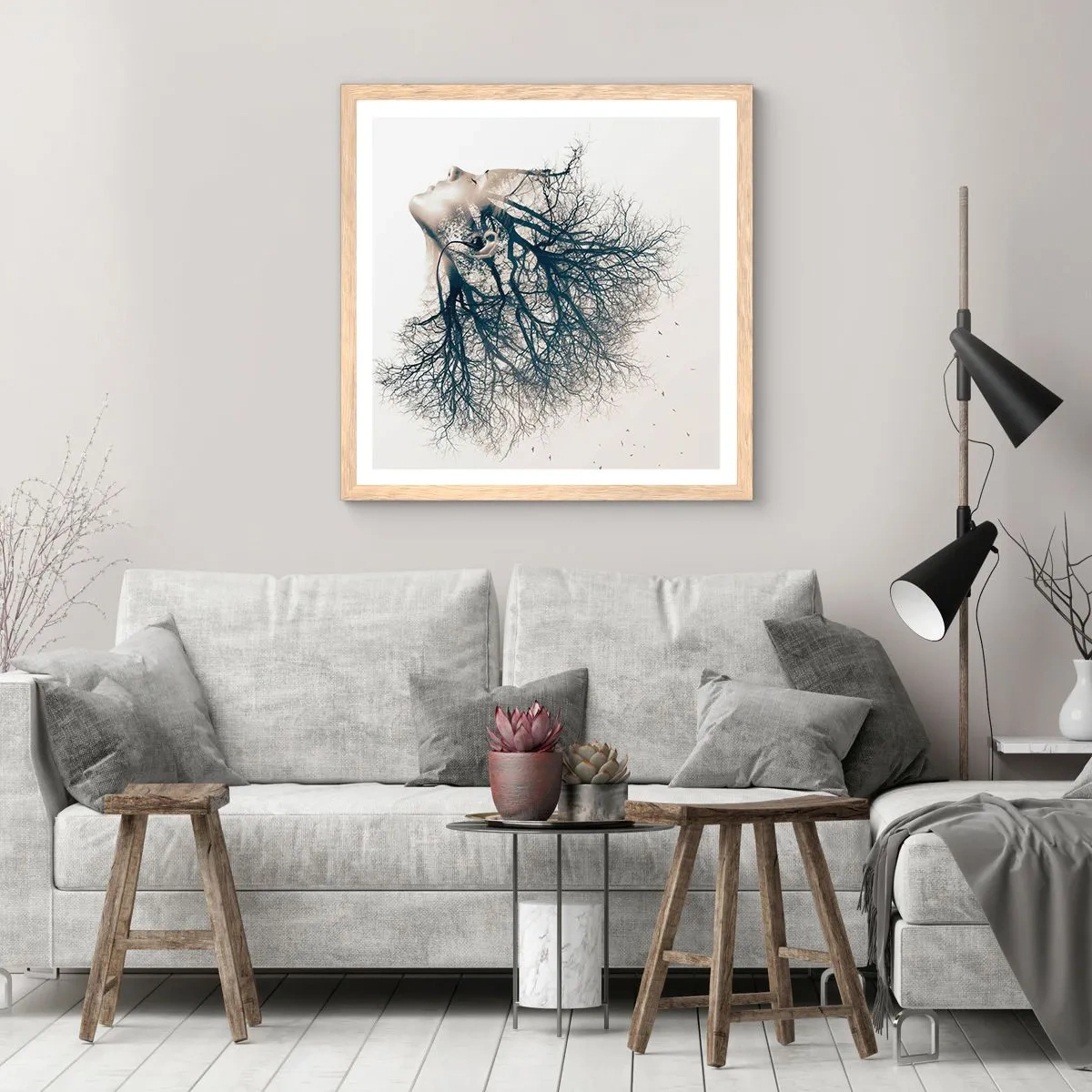 Póster en marco roble claro - Escuchando el susurro de un árbol - 50x50 cm