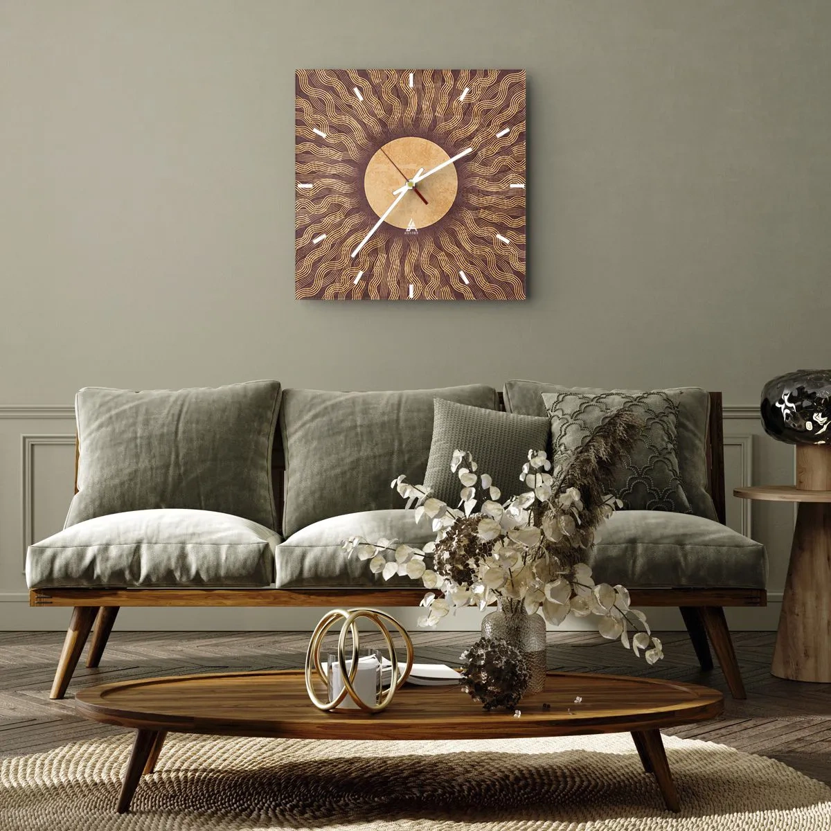 Reloj de pared - Reloj de vidrio - Icono del sol - 30x30 cm