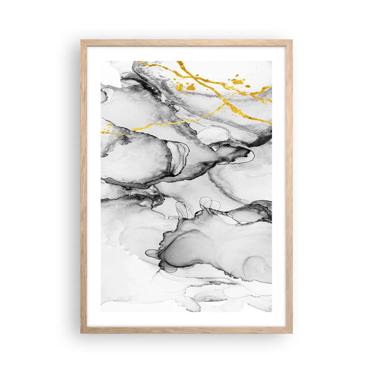 Póster en marco roble claro - Composición con motivo de oro - 50x70 cm