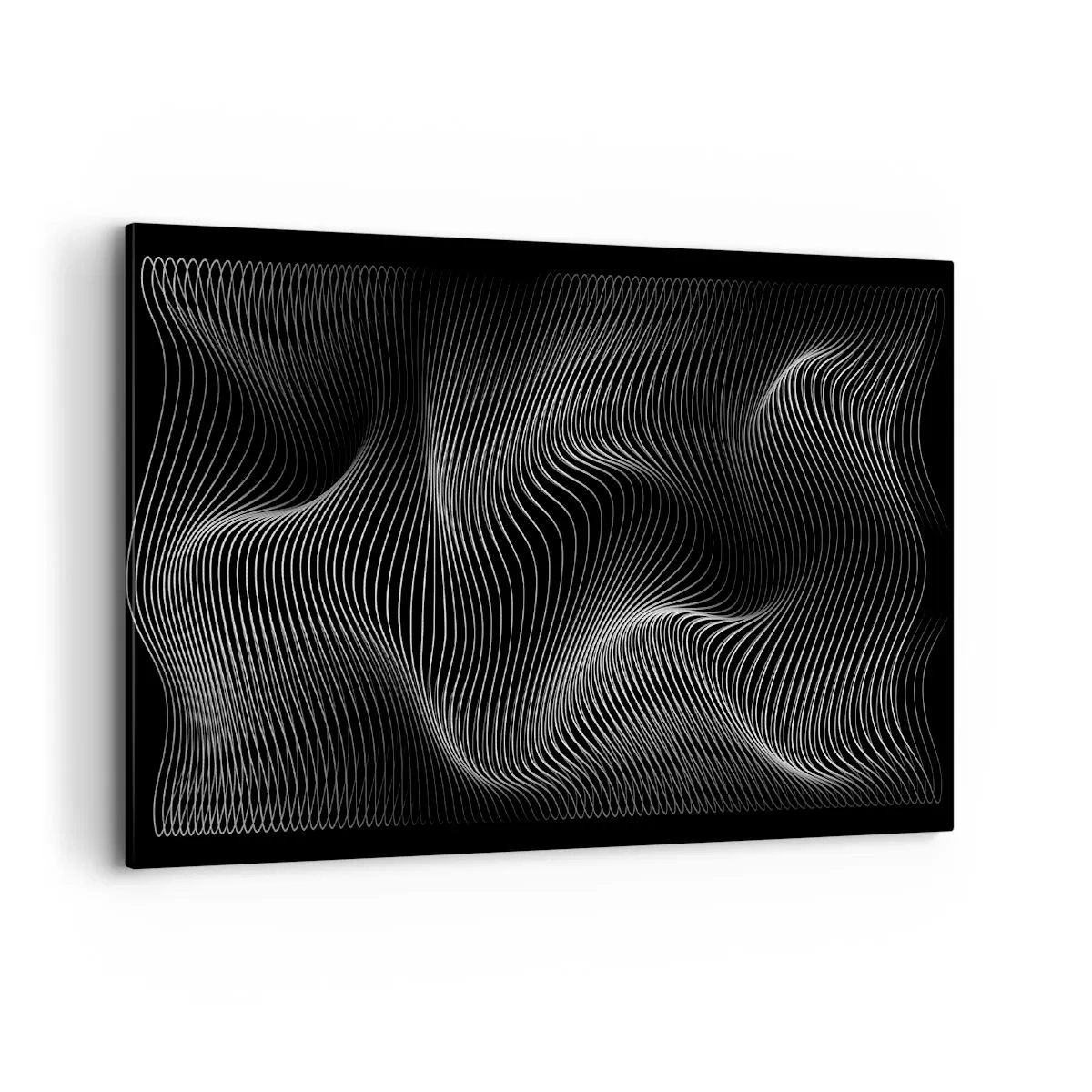 Cuadro sobre lienzo - Impresión de Imagen - Líneas blancas abstractas sobre un fondo negro - 100x70cm - La danza de la luz en el espacio - Decoración de pared moderna para salón y dormitorio ARTTOR