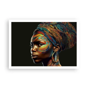 Póster - Retrato de una mujer con un patrón colorido y un turbante. - 100x70cm - Reina africana - Decoración de pared moderna para salón y dormitorio ARTTOR