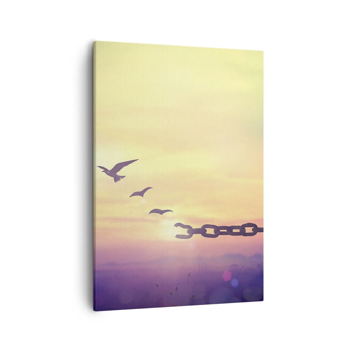 Cuadro sobre lienzo - Impresión de Imagen - Símbolo de libertad con pájaros y una cadena rota. - 50x70cm - Victoria de la libertad - Decoración de pared moderna para salón y dormitorio ARTTOR
