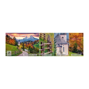 Muestra de fotomural Premium Canvas - Paisaje como una pintura - paisaje de montaña, Camino, Iglesia - 100x30 cm