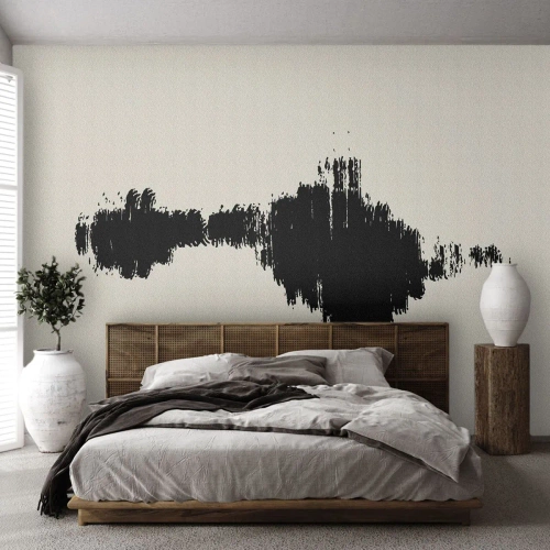Fotomural Premium Sand - Una abstracción negra que se asemeja a una onda de sonido sobre un fondo claro. - 100x70cm - Vibraciones de la imaginación - Decoración de pared moderna para salón y dormitorio ARTTOR