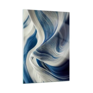 Cuadro sobre vidrio - Impresiones sobre Vidrio - Abstracción dinámica en tonos azules y blancos. - 50x70cm - Fluidez de azul y blanco - Decoración de pared moderna para salón y dormitorio ARTTOR