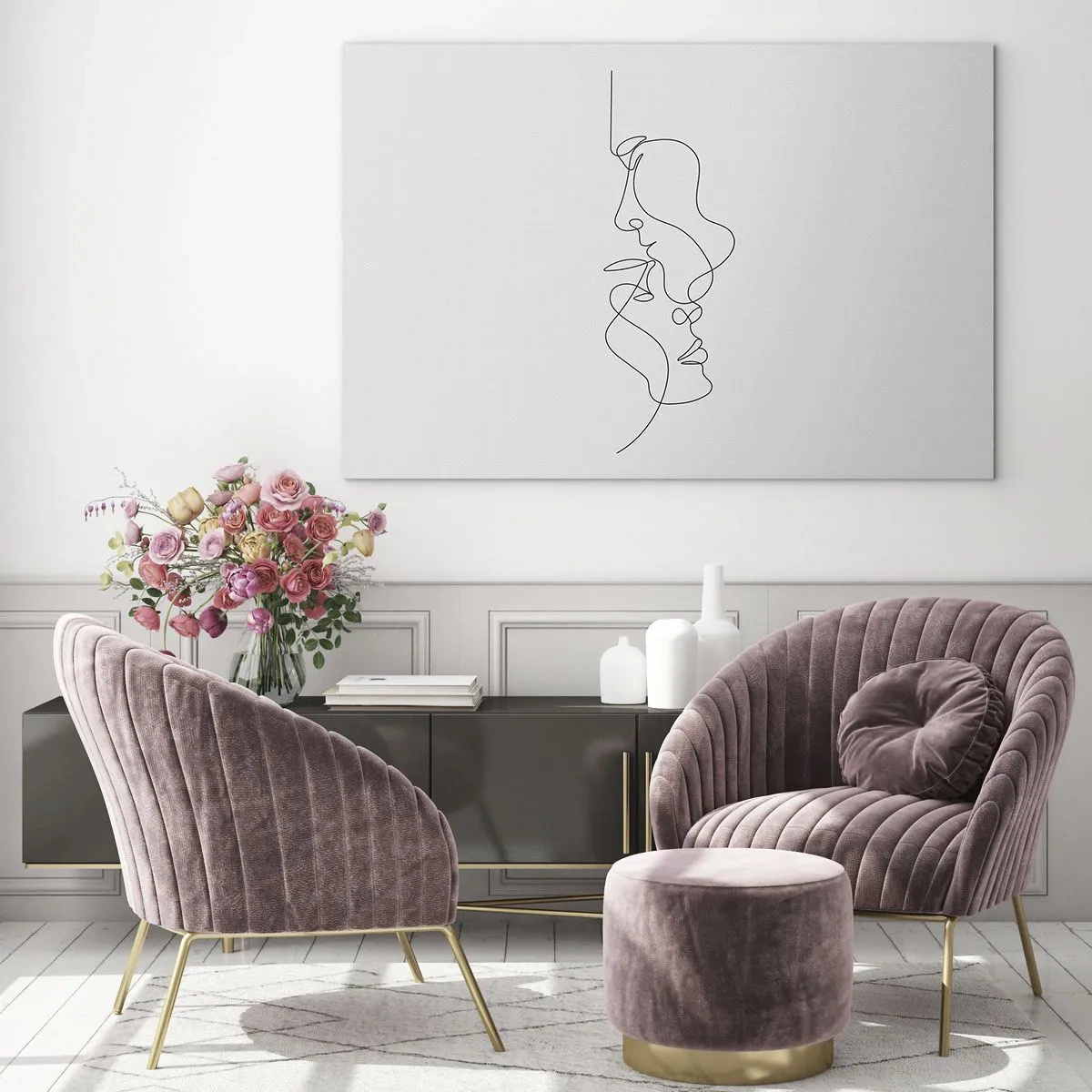 Cuadro sobre vidrio - Impresiones sobre Vidrio - Un delicado dibujo de dos caras en un solo contorno. - 120x80cm - El calor de los deseos lúgubres - Decoración de pared moderna para salón y dormitorio ARTTOR