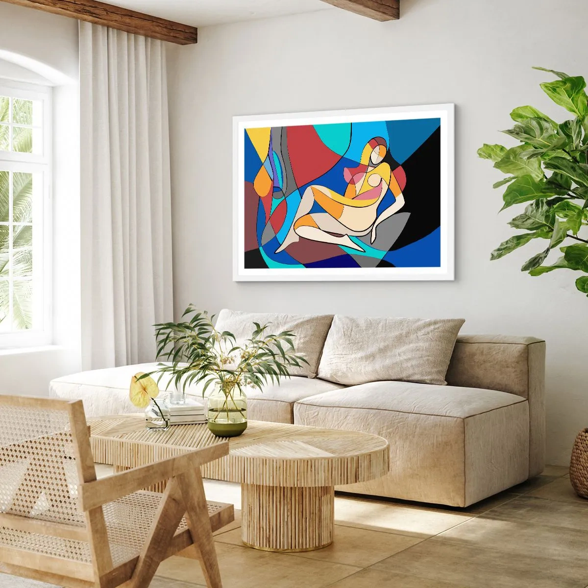Póster en marco blanco - Desnudo cubista - 70x50 cm