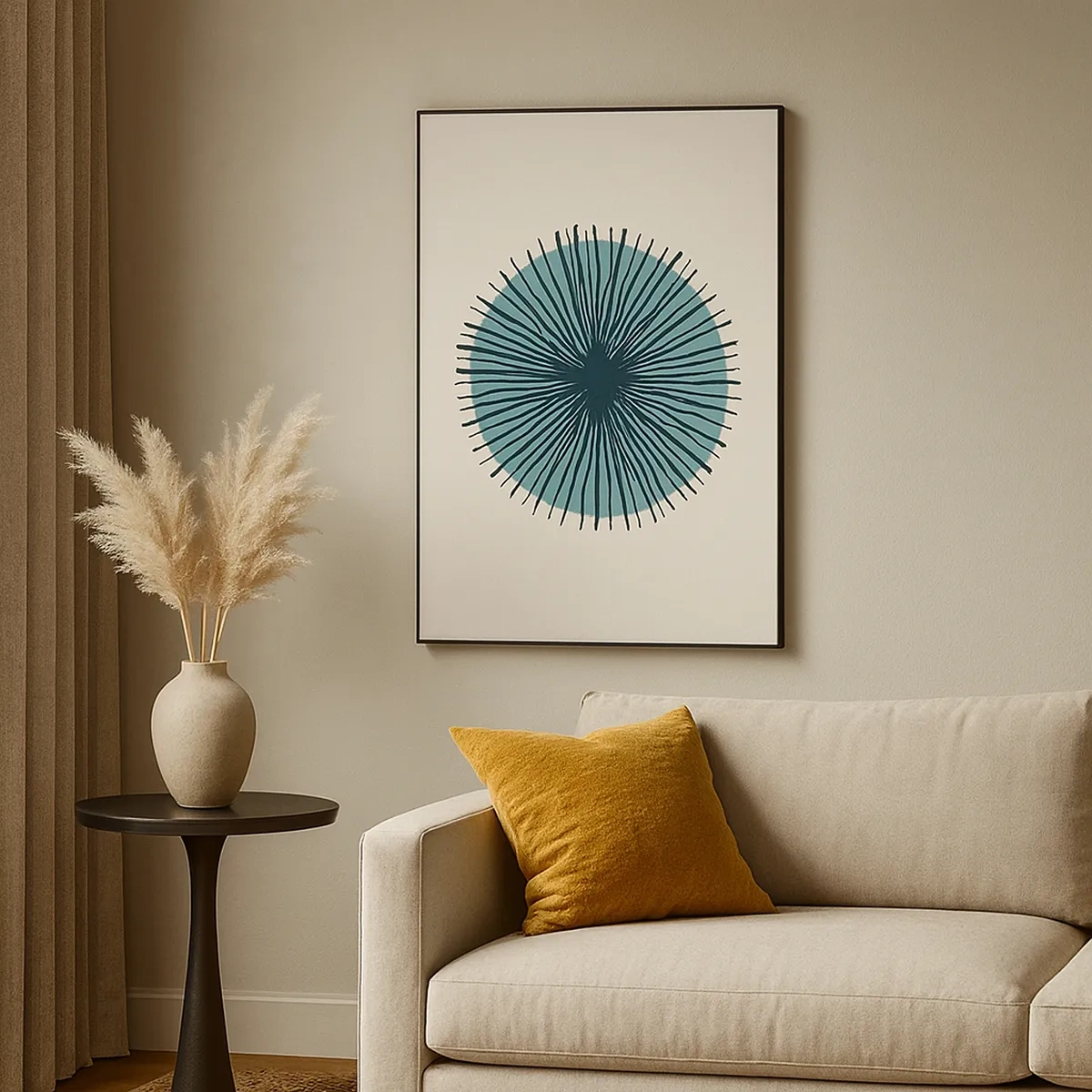 Cuadro sobre lienzo - Impresión de Imagen - Forma circular abstracta con rayos azules - 50x70cm - Radiante en azul - Decoración de pared moderna para salón y dormitorio ARTTOR