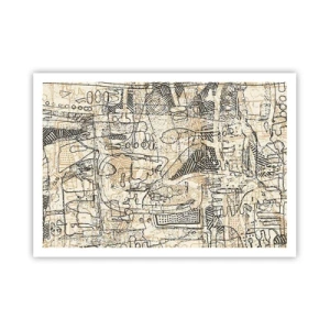 Póster - Patrones y líneas abstractas sobre un fondo beige - 100x70cm - A la espera de ser descifrado - Decoración de pared moderna para salón y dormitorio ARTTOR