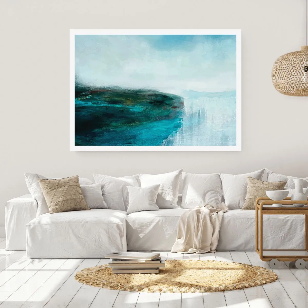 Póster - Paisaje abstracto en tonos turquesa y gris. - 100x70cm - Abstracción marina - Decoración de pared moderna para salón y dormitorio ARTTOR