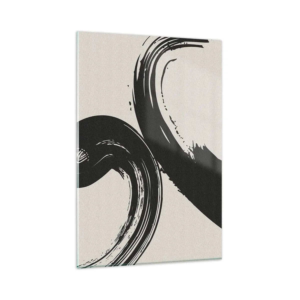 Cuadro sobre vidrio - Impresiones sobre Vidrio - Pinceladas dinámicas en negro sobre un fondo claro - 80x120cm - Barrido y circular - Decoración de pared moderna para salón y dormitorio ARTTOR