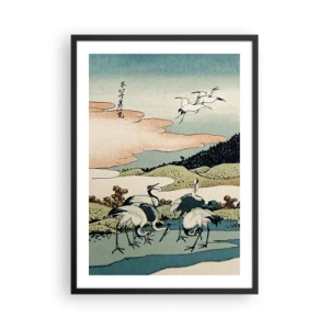 Póster en marco negro - Obra de arte tradicional japonesa que presenta grullas en un paisaje natural. - 50x70cm - Alma japonesa - Decoración de pared moderna para salón y dormitorio ARTTOR