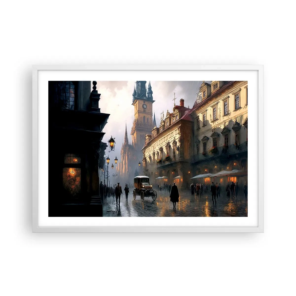 Póster en marco blanco - La magia de una noche de Praga - 70x50 cm