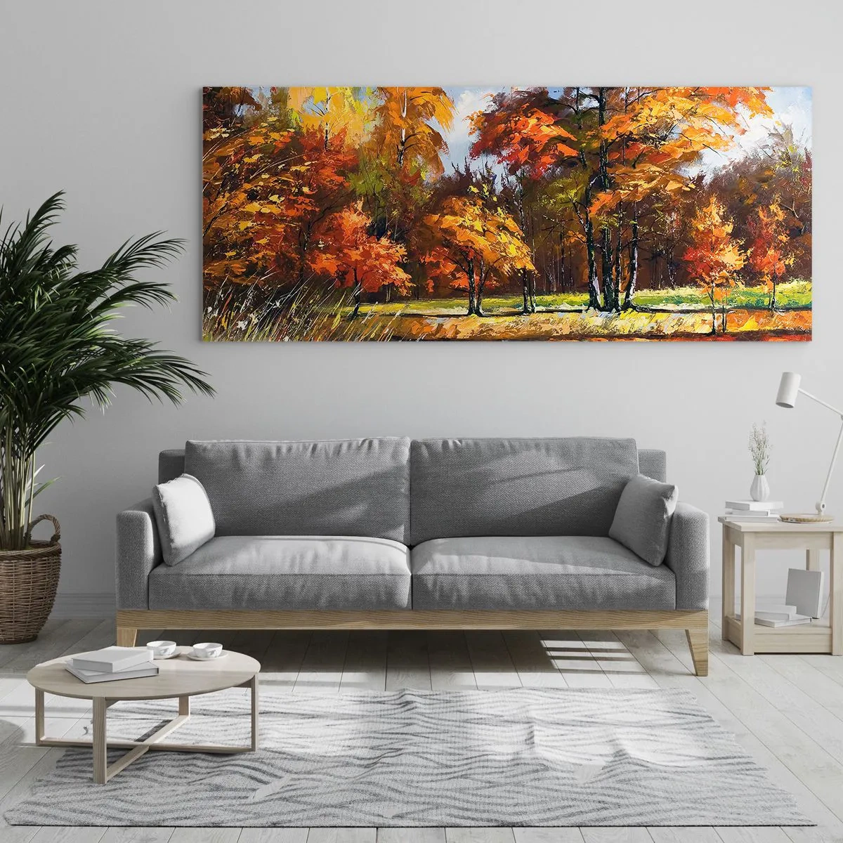 Cuadro sobre vidrio - Impresiones sobre Vidrio - Paisaje en dorado y marrón - 90x30 cm