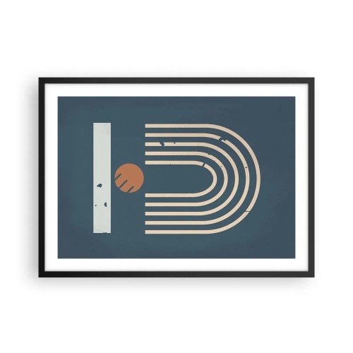 Póster en marco negro - Patrón geométrico en tonos azul marino, beige y naranja sobre un fondo oscuro. - 70x50cm - Geometría sobre azul marino - Decoración de pared moderna para salón y dormitorio ARTTOR