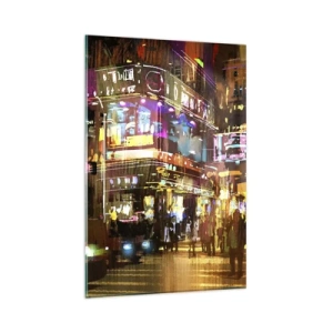 Cuadro sobre vidrio - Impresiones sobre Vidrio - Una ciudad vibrante por la noche bajo la luz de neón. - 80x120cm - En un mar de luz - Decoración de pared moderna para salón y dormitorio ARTTOR