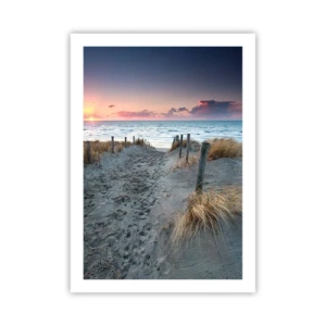 Póster - Sendero de playa al atardecer con vista al mar - 50x70cm - Se derramó un arco iris de luminosidad.... - Decoración de pared moderna para salón y dormitorio ARTTOR