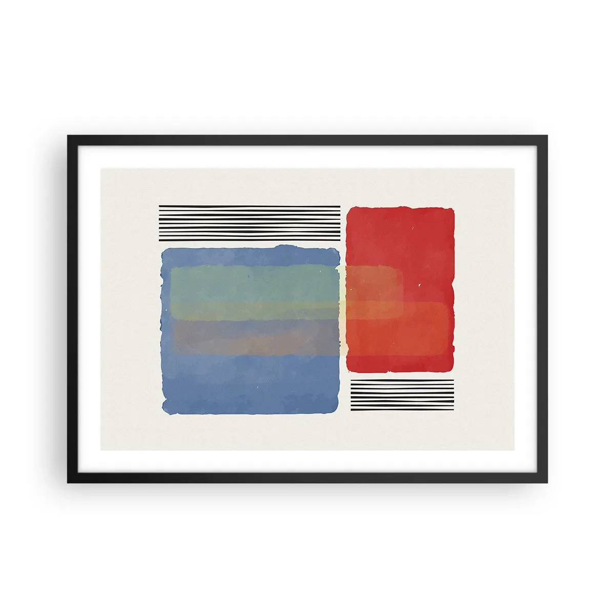 Póster en marco negro - Composición geométrica con bloques y líneas de colores. - 70x50cm - Espíritu y alma de la geometría - Decoración de pared moderna para salón y dormitorio ARTTOR