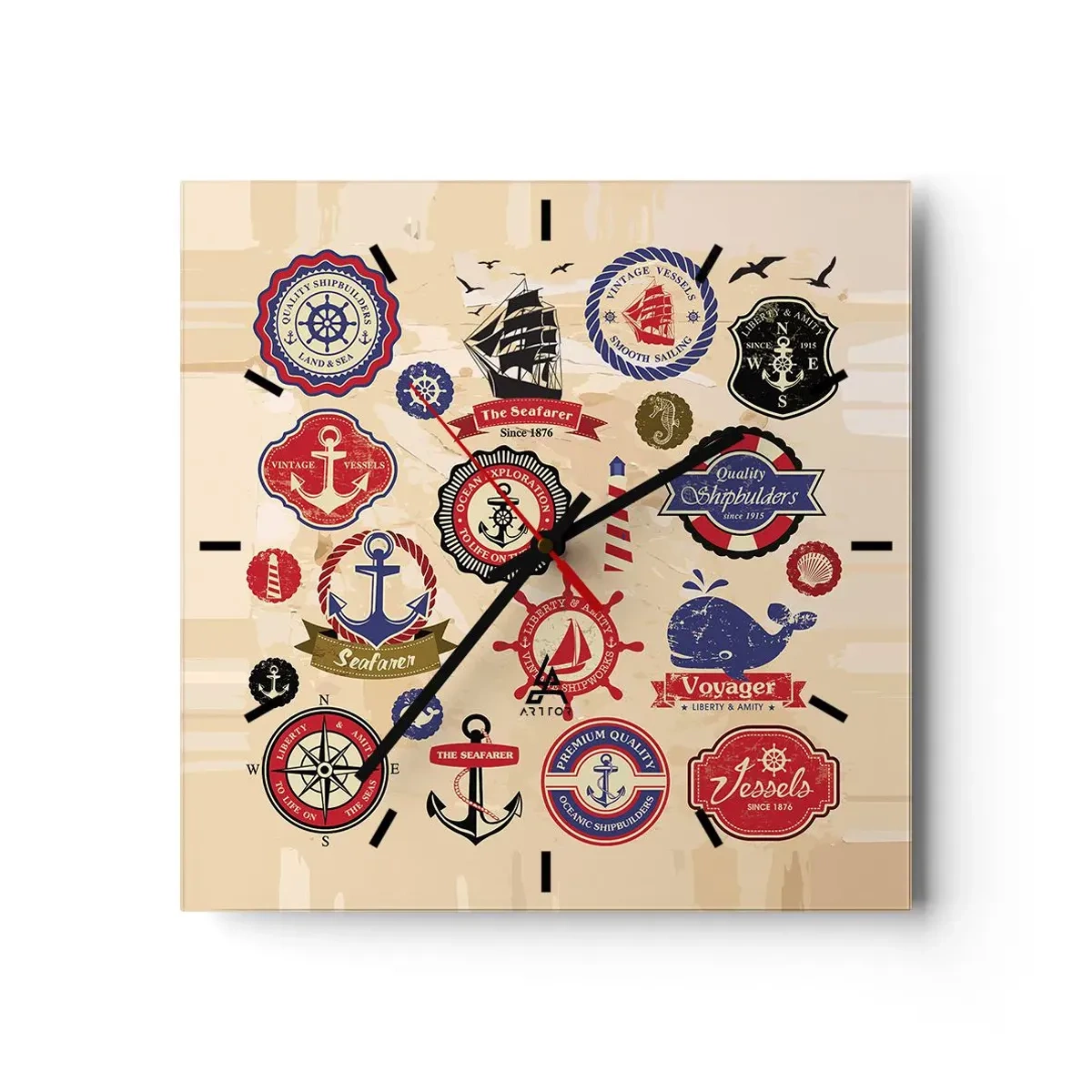Reloj de pared - Reloj de vidrio - Una fraternidad del mar - 40x40 cm