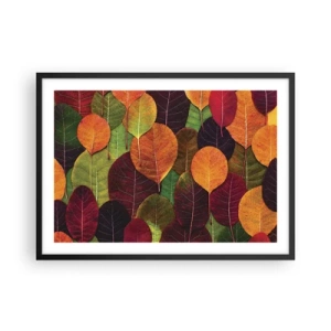 Póster en marco negro - Hojas coloridas dispuestas en un patrón otoñal. - 70x50cm - Mosaico de otoño - Decoración de pared moderna para salón y dormitorio ARTTOR